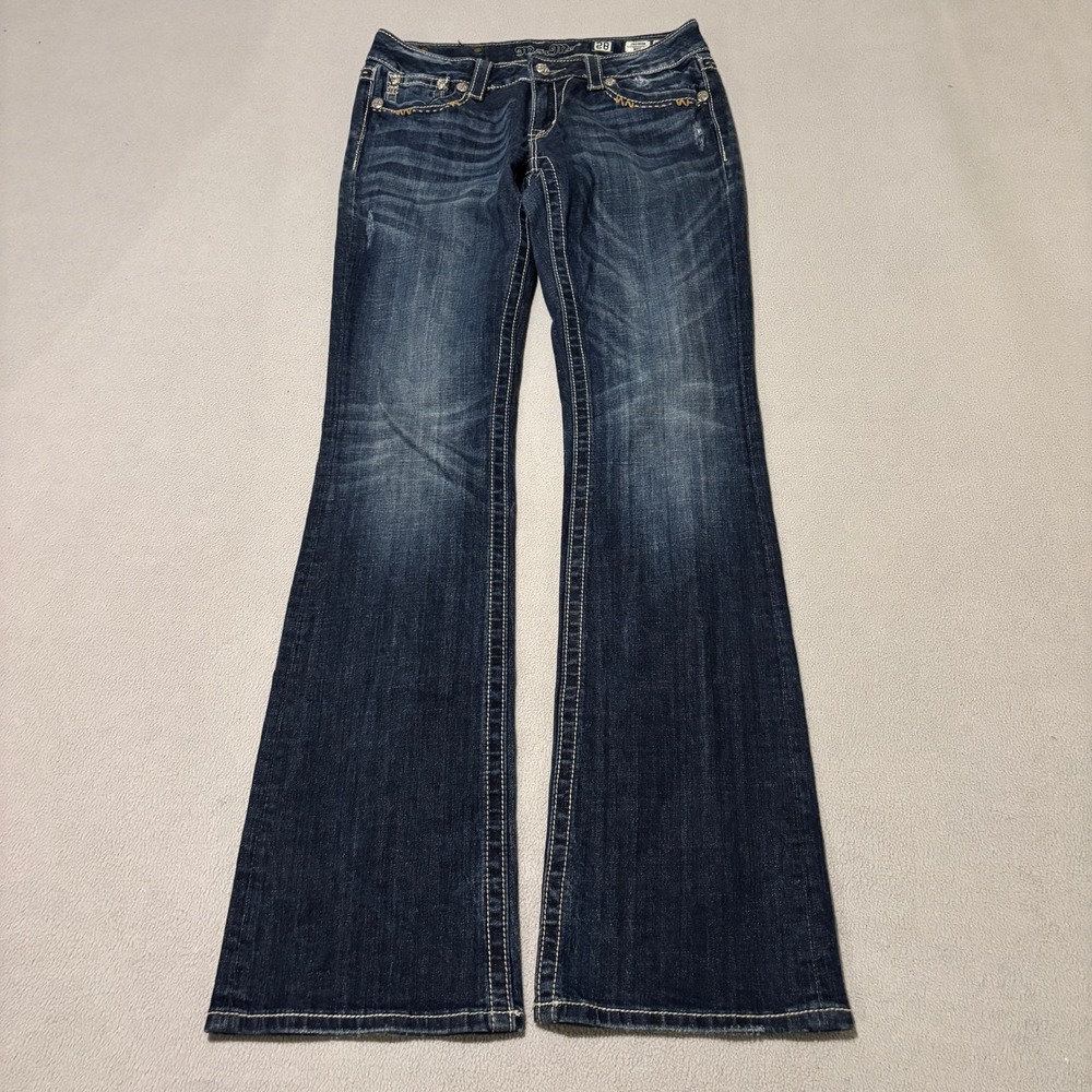 Miss Me Womens Bootcut Jeans Size 28 Dark Wash Embellished Flap Pocket